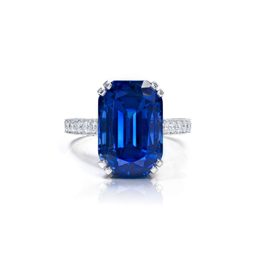 Natural 20.50 Ct. TW Unheated Octagonal-Cut Burmese Blue Sapphire Solitaire Ring, 18K White Gold
