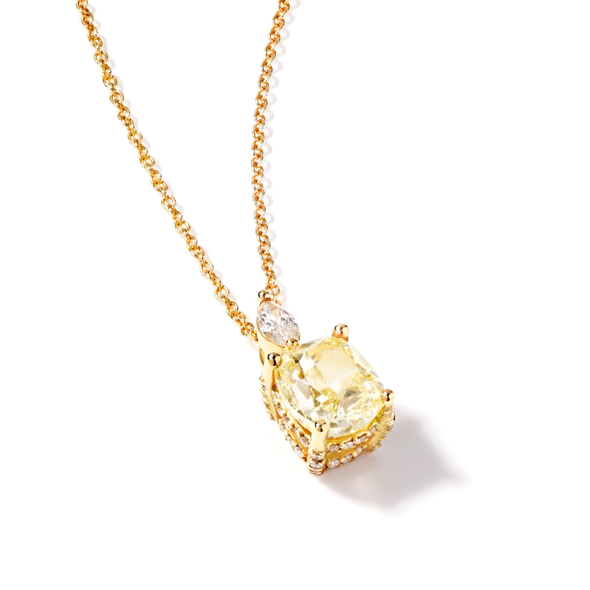 Natural 3.01 Ct. Fancy Light Yellow Cushion-Cut Diamond Pendant, 18K Yellow Gold