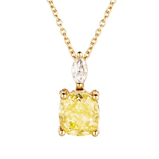Natural 3.01 Ct. Fancy Light Yellow Cushion-Cut Diamond Pendant, 18K Yellow Gold