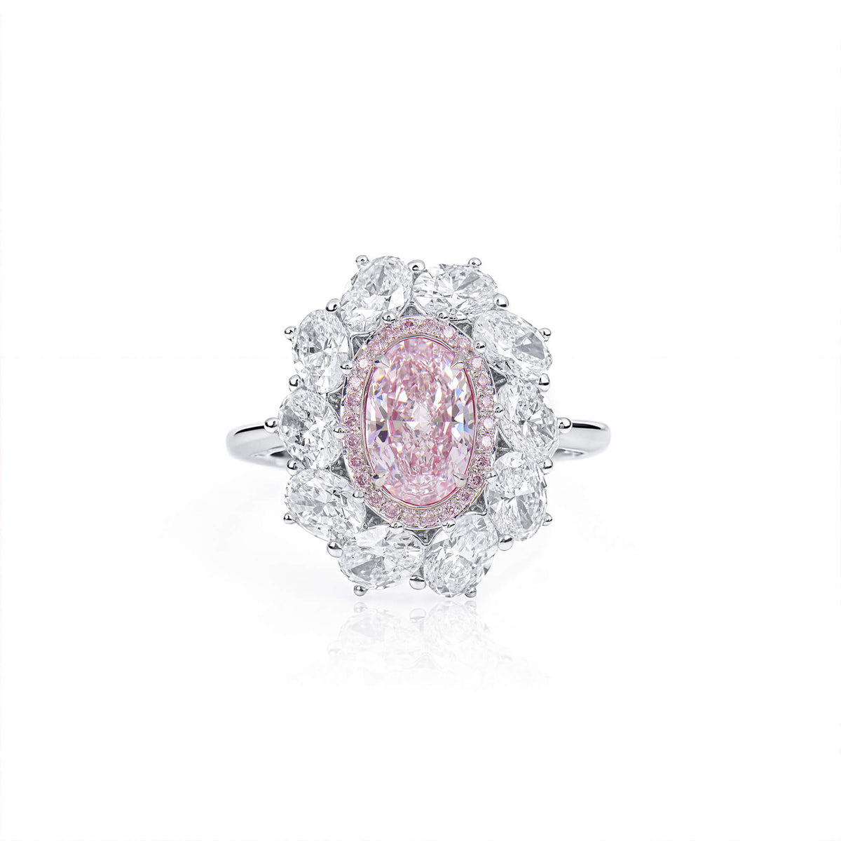 Natural 4.60 Ct. TW Pink & White Oval-Cut Diamond Halo Ring, 18K White Gold