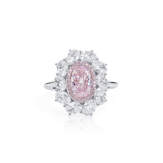 Natural 4.60 Ct. TW Pink & White Oval-Cut Diamond Halo Ring, 18K White Gold