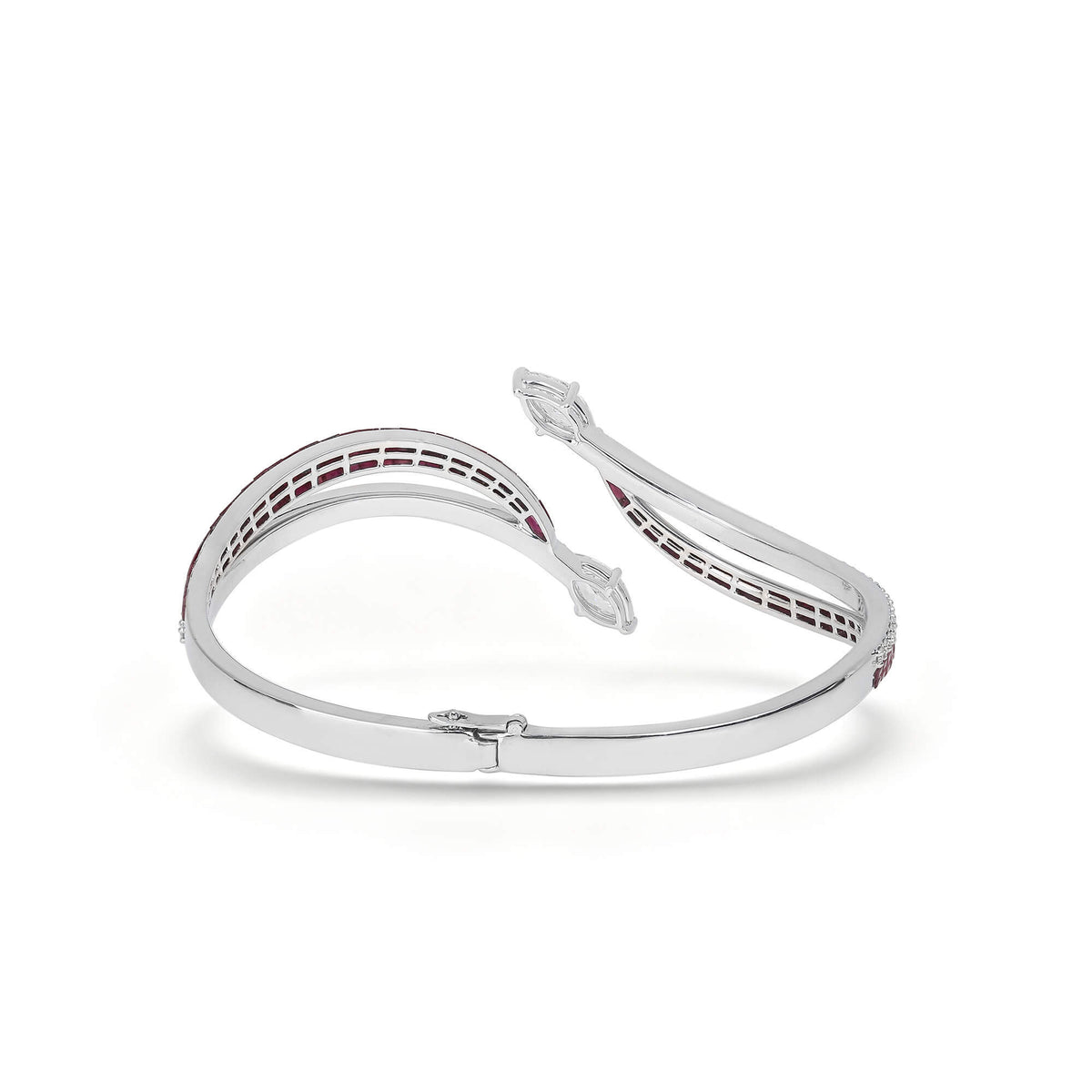 Natural 5.67 Ct. TW Marquise-Cut Diamond & Ruby Bangle Bracelet, 18K White Gold