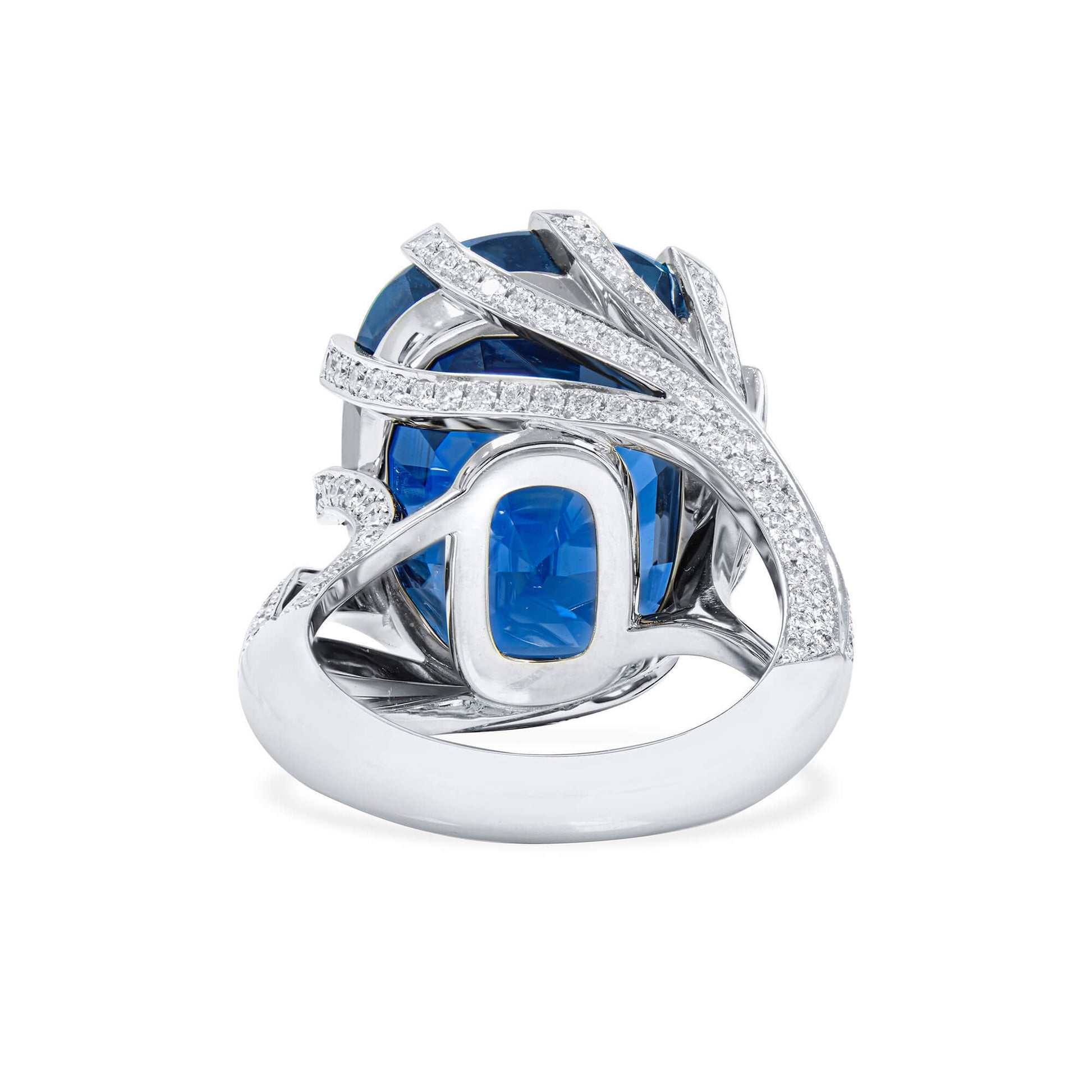 Natural Blue Burma Sapphire Ring, 32.44 Ct. TW, Cushion shape SSEF Certified