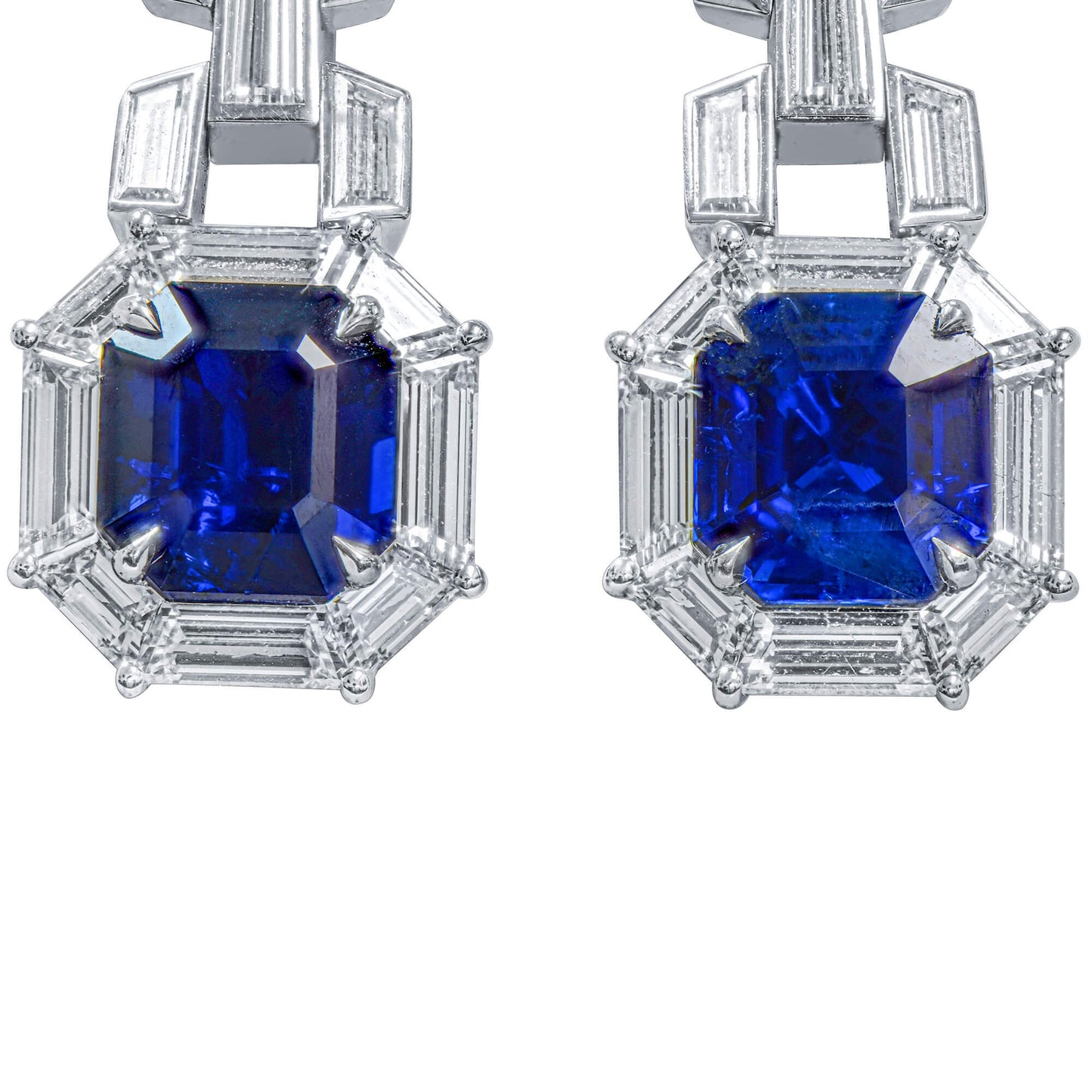 Natural Blue Sapphire Earrings, 6.05 Ct. TW, Octagonal shape, GRS Certified