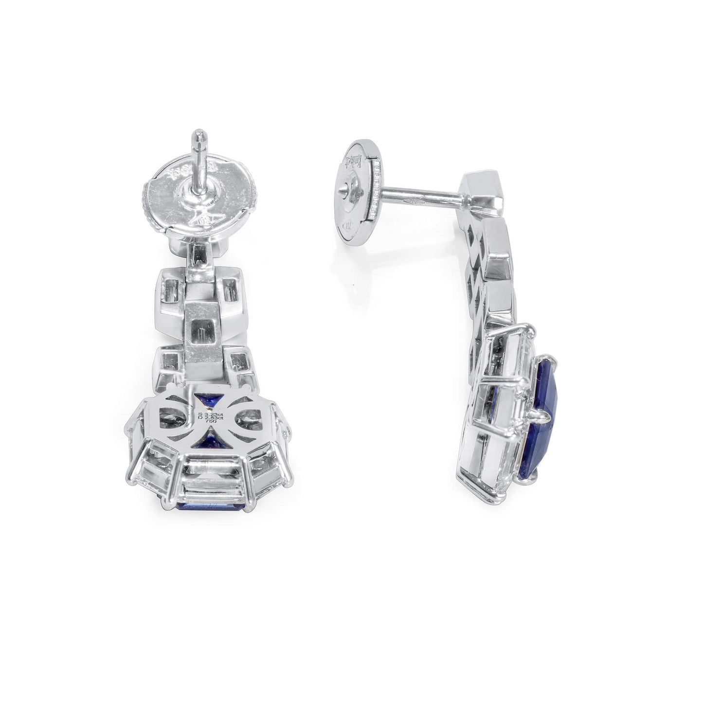 Natural Blue Sapphire Earrings, 6.05 Ct. TW, Octagonal shape, GRS Certified