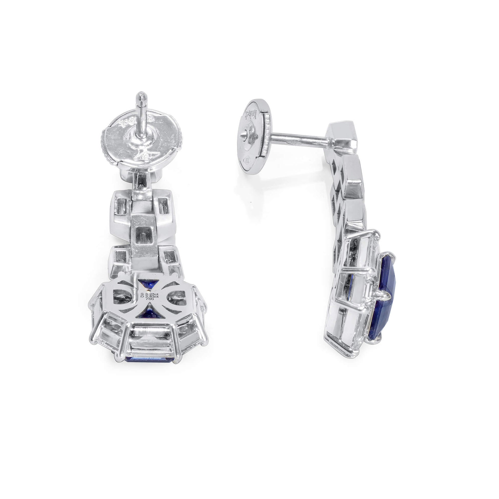 Natural Blue Sapphire Earrings, 6.05 Ct. TW, Octagonal shape, GRS Certified