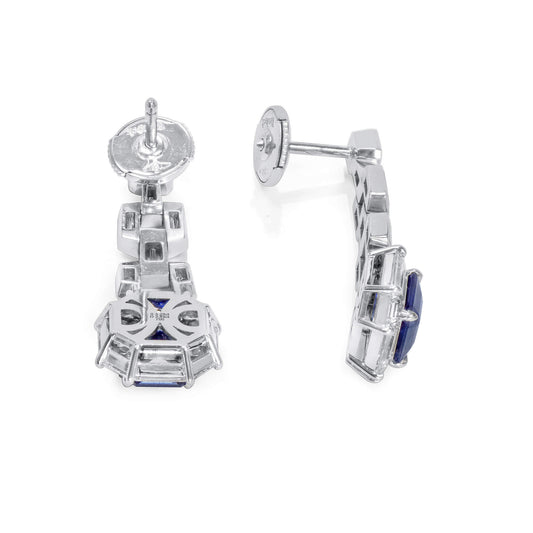 Natural Blue Sapphire Earrings, 6.05 Ct. TW, Octagonal shape, GRS Certified