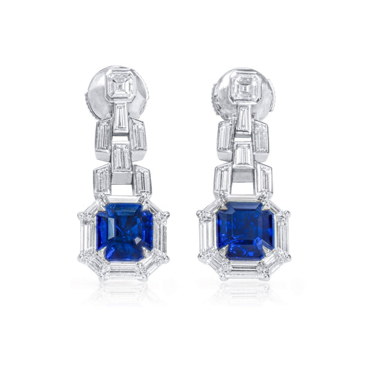 Natural Blue Sapphire Earrings, 6.05 Ct. TW, Octagonal shape, GRS Certified