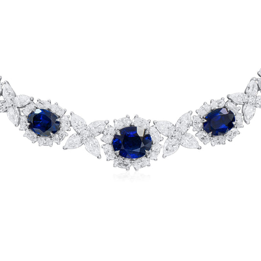 Natural Blue Sapphire Necklace, 47.25 Ct. TW, Oval shape, GRS Certified