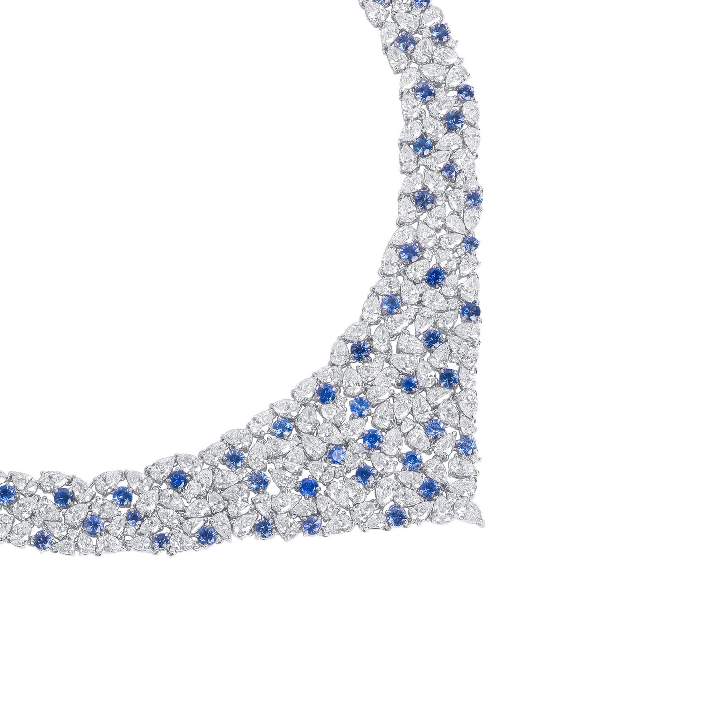 Natural Blue Sapphire Necklace, 18K White Gold, Round Shape, 54.44 Ct. TW