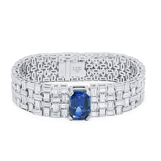 Natural Blue Burma Sapphire Bracelet, 63.89 Ct. TW, SSEF Certified, unheated