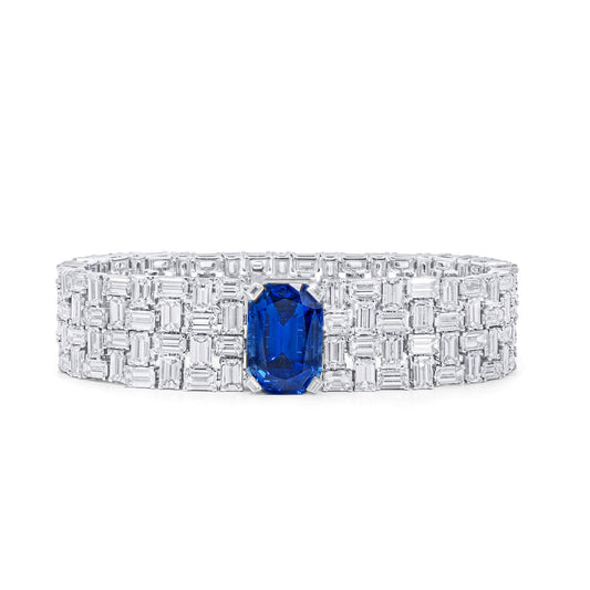 Natural Blue Burma Sapphire Bracelet, 63.89 Ct. TW, SSEF Certified, unheated