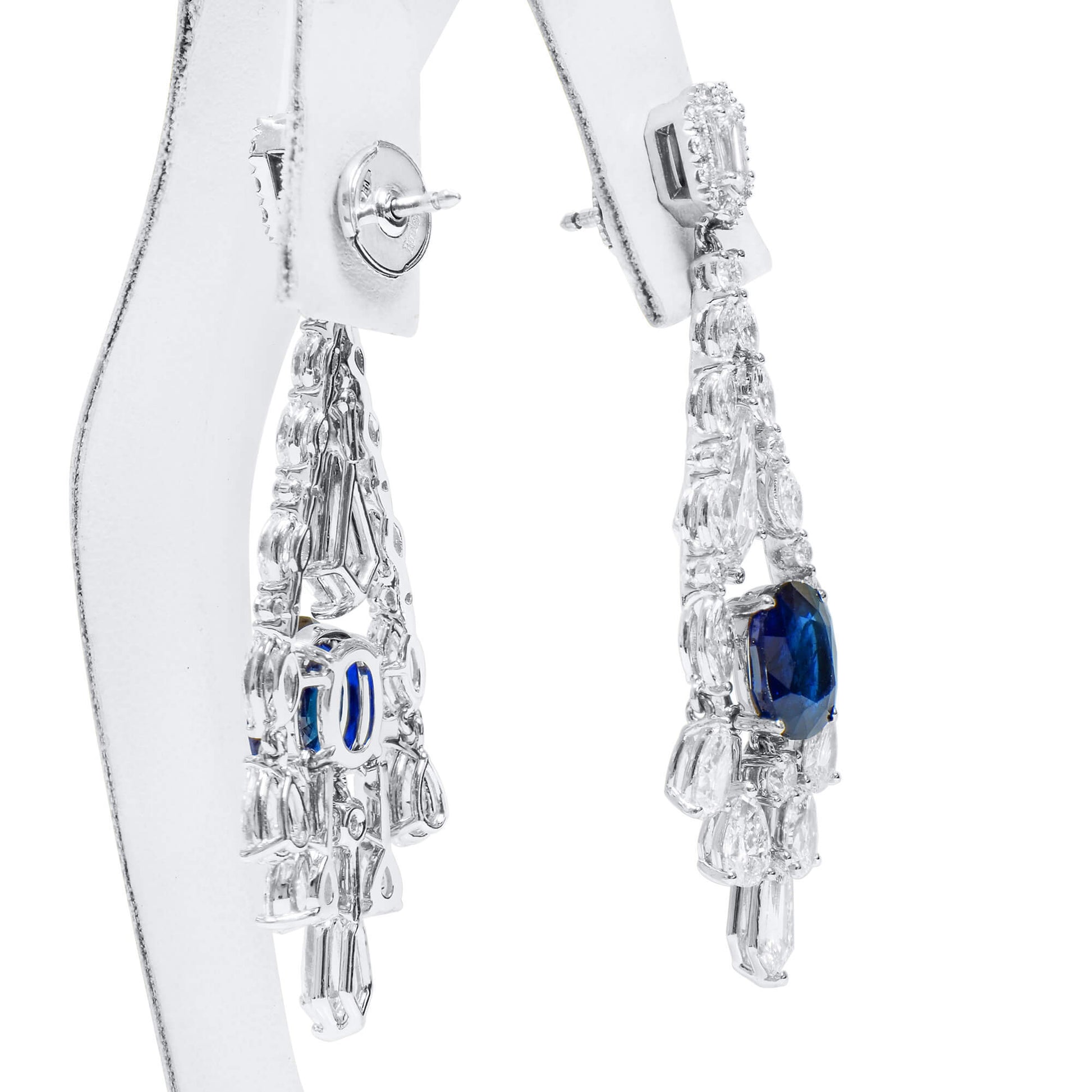 Natural Deep Blue Burma Sapphire Earrings, 10.97 Ct. TW, Oval shape GRS Certified