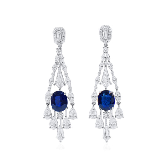 Natural Deep Blue Burma Sapphire Earrings, 10.97 Ct. TW, Oval shape GRS Certified
