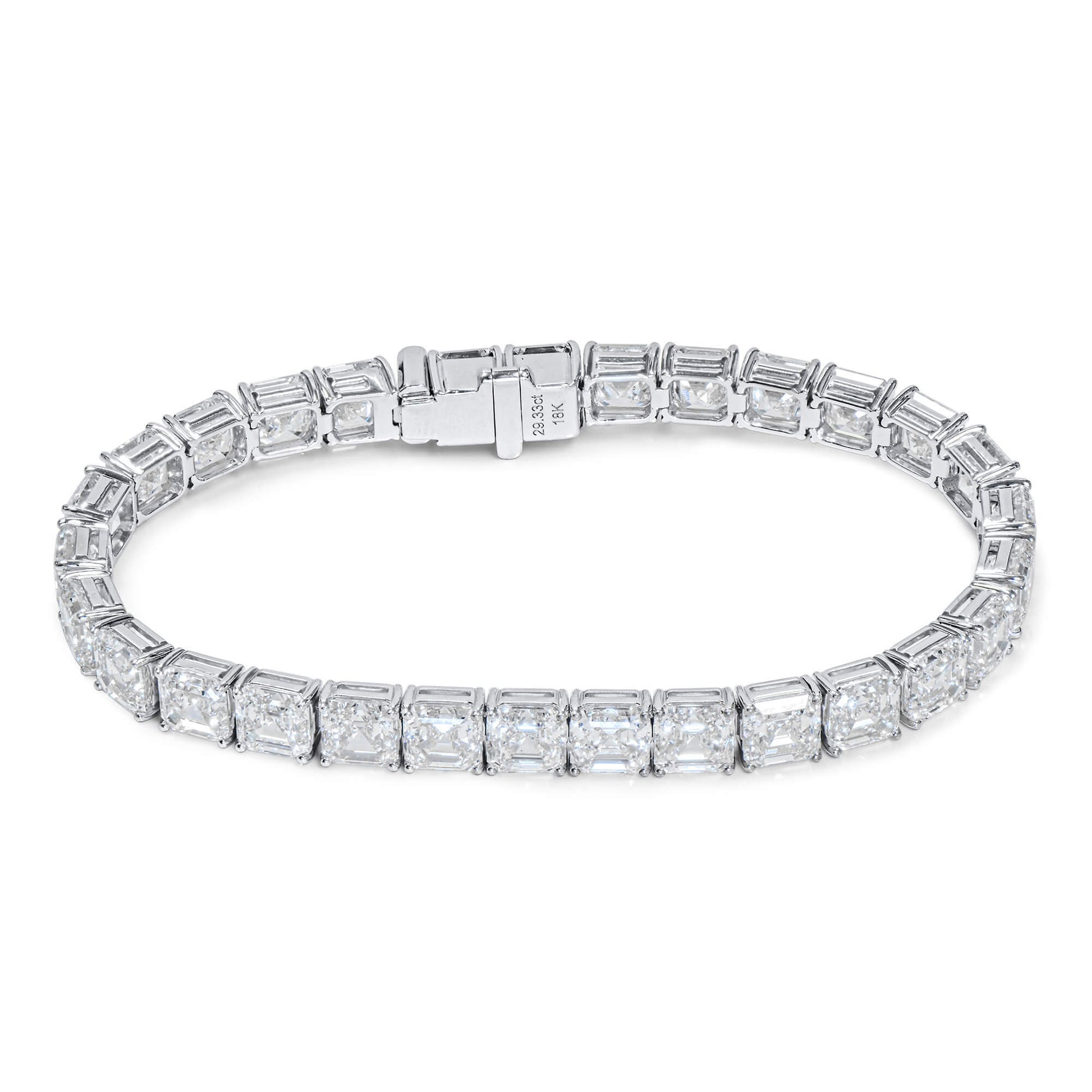 Natural 29.33 Ct. TW Asscher-Cut Diamond Tennis Bracelet, 18K White Gold
