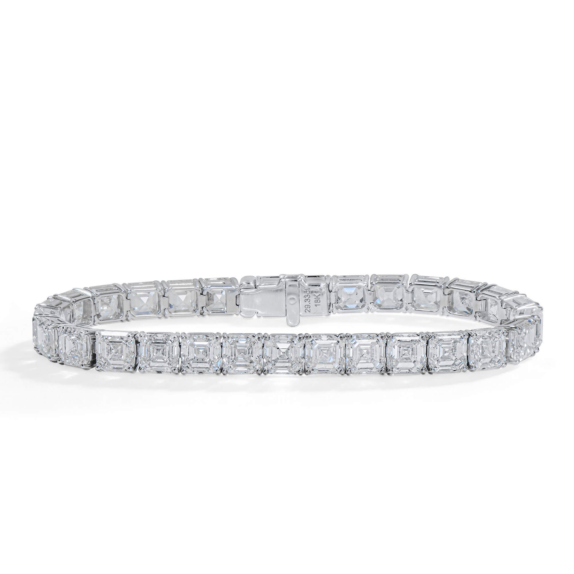 Natural 29.33 Ct. TW Asscher-Cut Diamond Tennis Bracelet, 18K White Gold