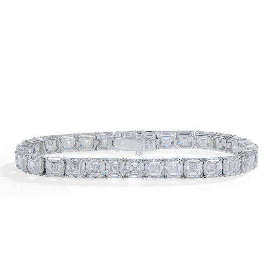 Natural Diamond Tennis Bracelet, 18K White Gold, Asscher Shape, 29.33 Ct. TW