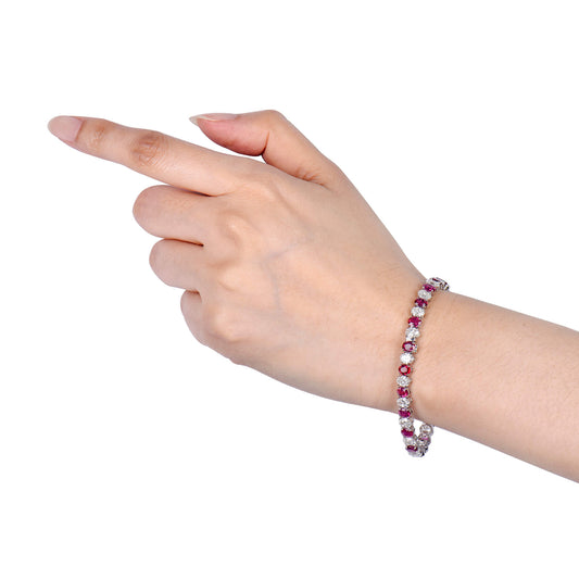 Natural Diamond And Ruby Tennis Bracelet, 18K White Gold, Oval Shape, GIA, 16.45 Ct. TW