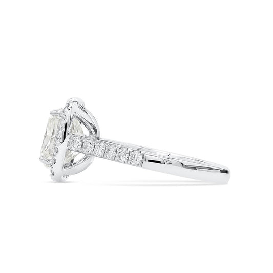 Natural 3.21 Ct. Cushion-Cut Diamond Halo Ring, 18K White Gold