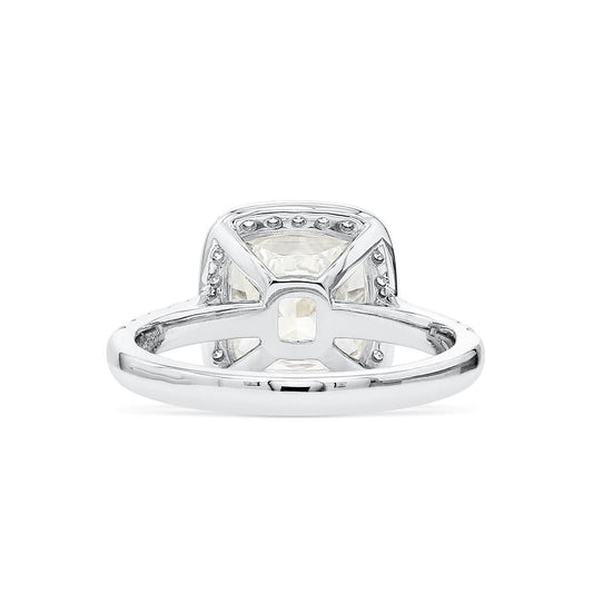 Natural 3.21 Ct. Cushion-Cut Diamond Halo Ring, 18K White Gold