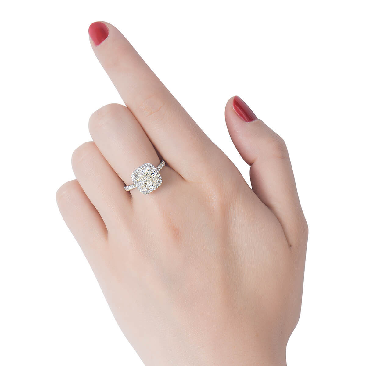 Natural 3.21 Ct. Cushion-Cut Diamond Halo Ring, 18K White Gold
