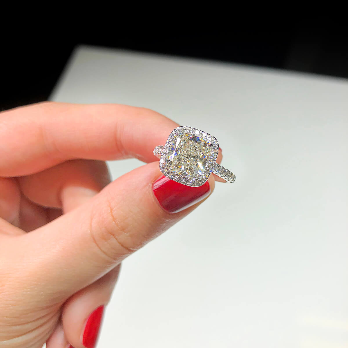 Natural 3.21 Ct. Cushion-Cut Diamond Halo Ring, 18K White Gold