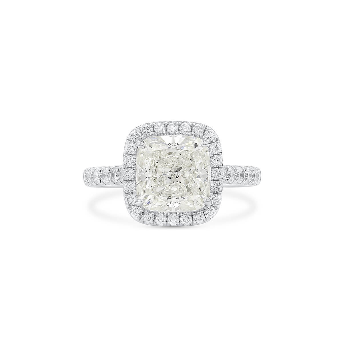 Natural 3.21 Ct. Cushion-Cut Diamond Halo Ring, 18K White Gold