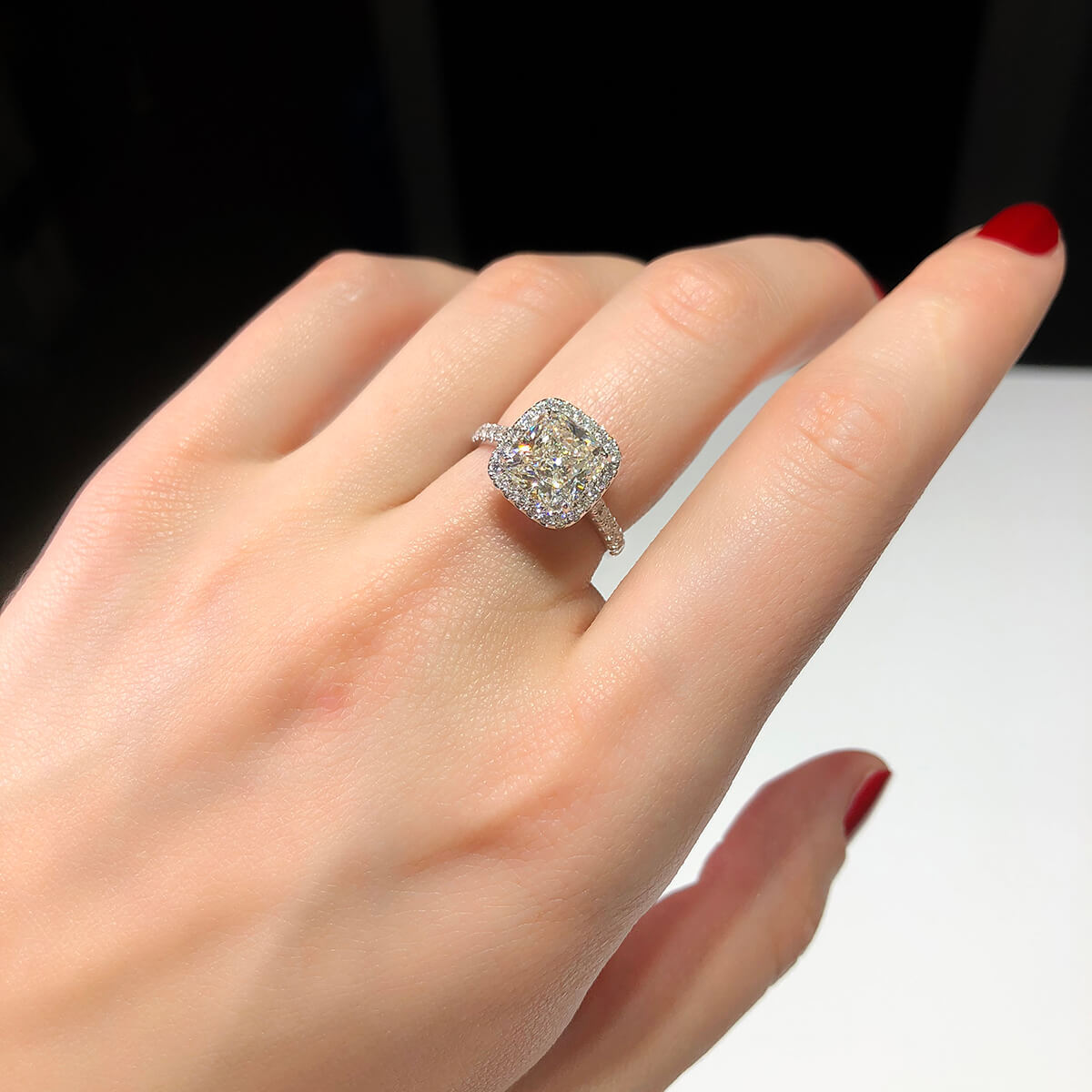 Natural 3.21 Ct. Cushion-Cut Diamond Halo Ring, 18K White Gold