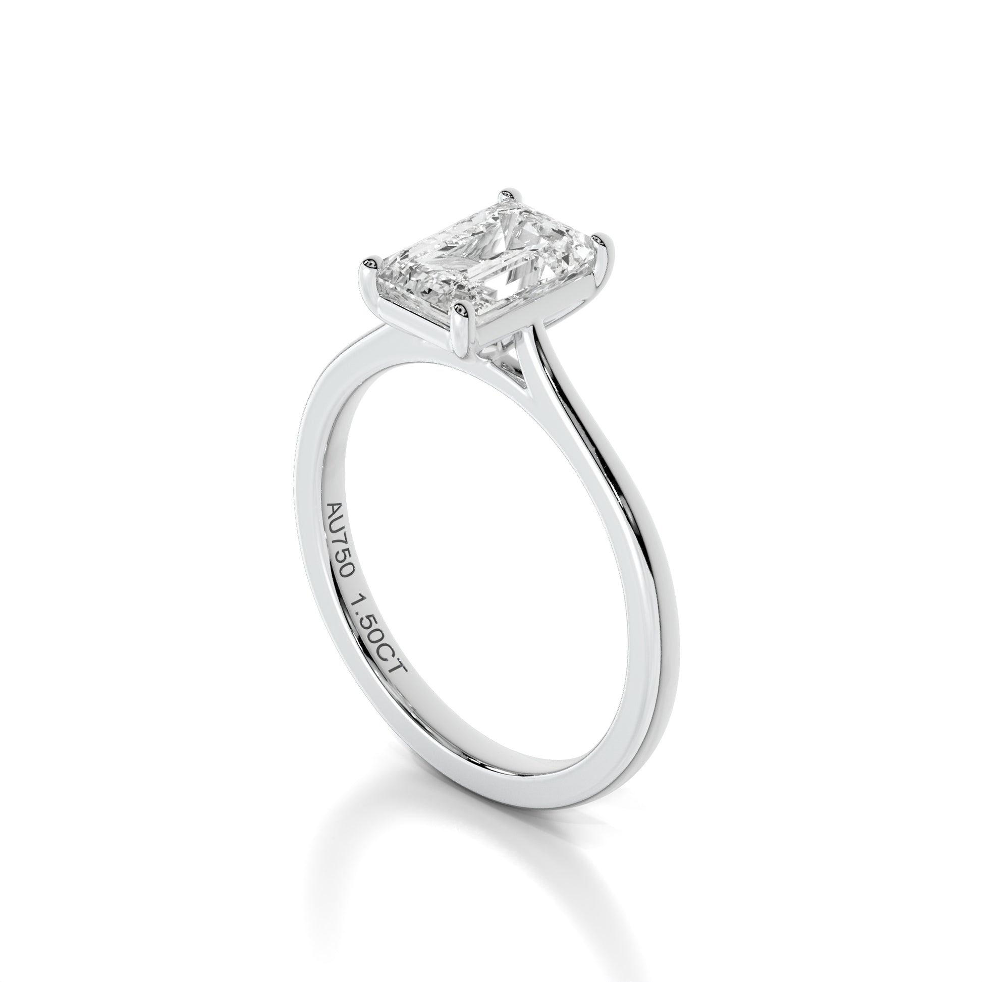 Natural 1.50 Ct. Emerald-Cut Diamond Solitaire Ring, 18K White Gold
