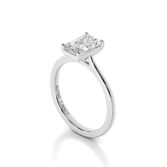 Natural 1.50 Ct. Emerald-Cut Diamond Solitaire Ring, 18K White Gold