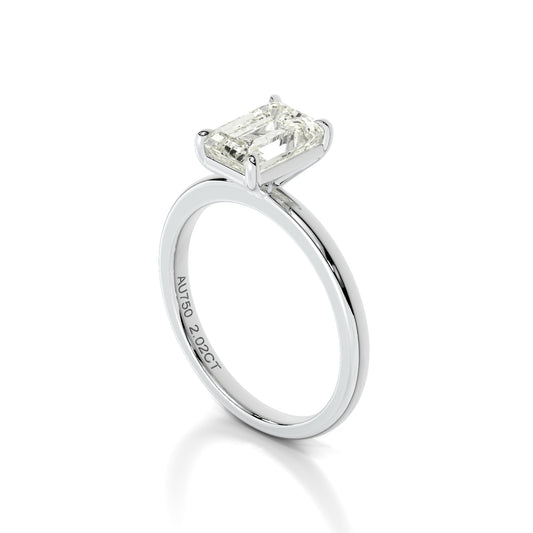 Natural 2.02 Ct. Emerald-Cut Diamond Solitaire Ring, 18K White Gold