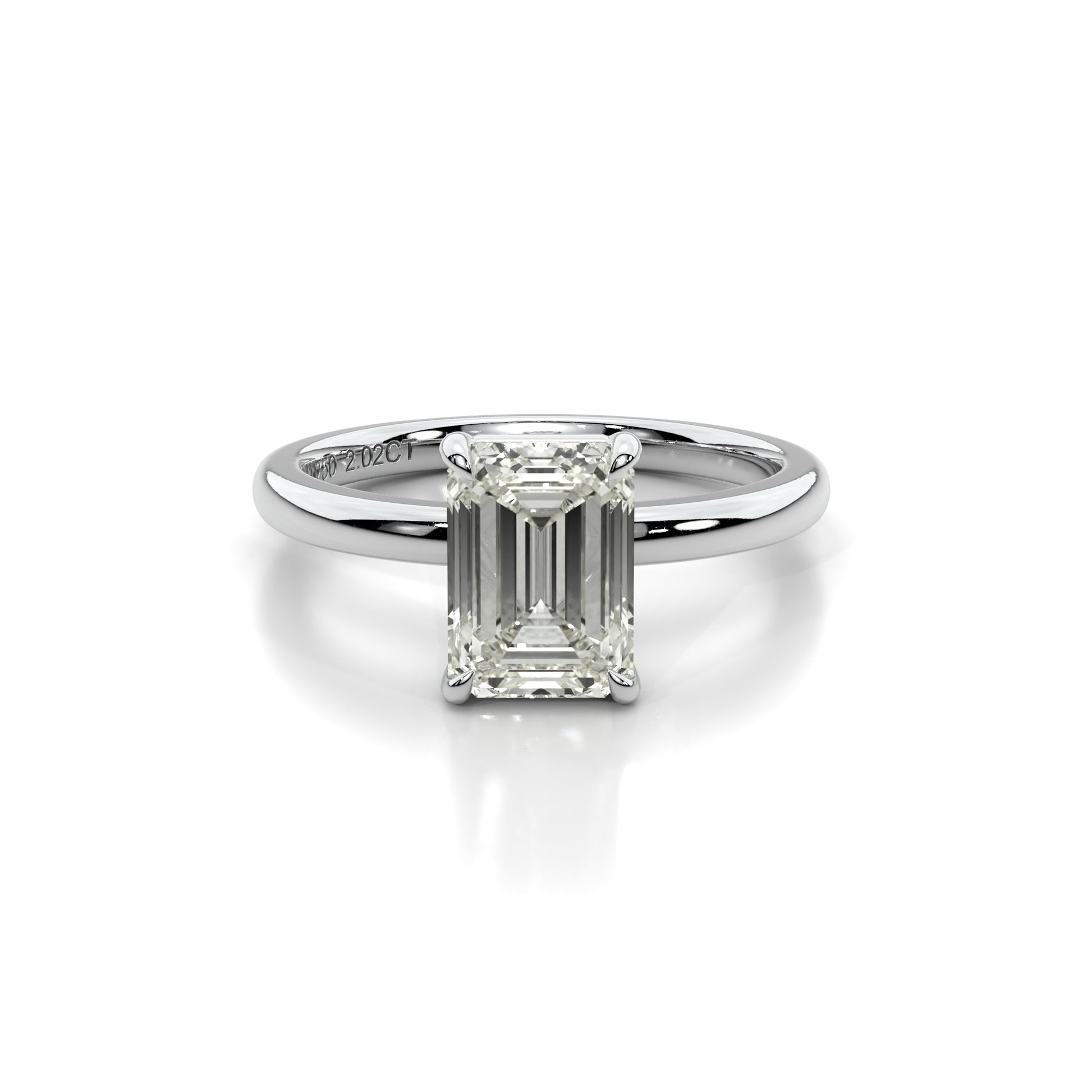 Natural 2.02 Ct. Emerald-Cut Diamond Solitaire Ring, 18K White Gold