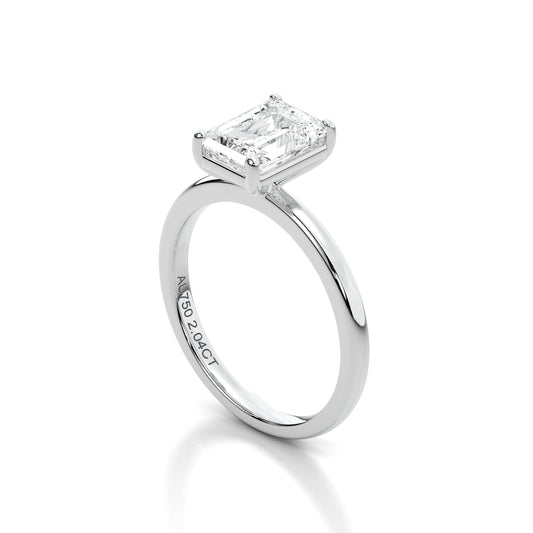 Natural 2.04 Ct. Emerald-Cut Diamond Solitaire Ring, 18K White Gold