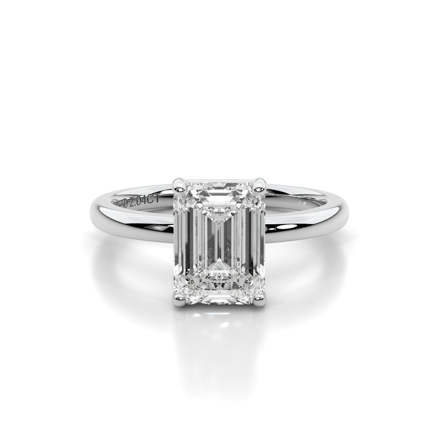 Natural 2.04 Ct. Emerald-Cut Diamond Solitaire Ring, 18K White Gold