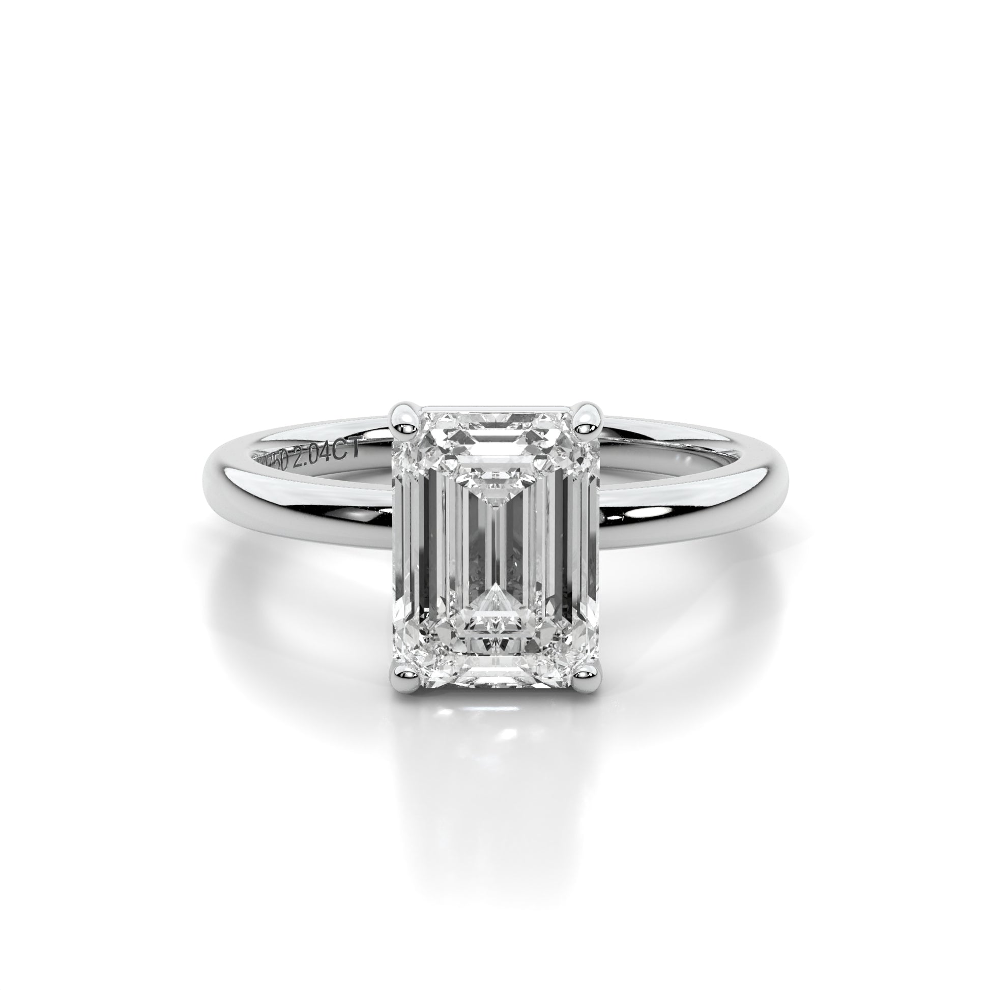 Natural 2.04 Ct. Emerald-Cut Diamond Solitaire Ring, 18K White Gold