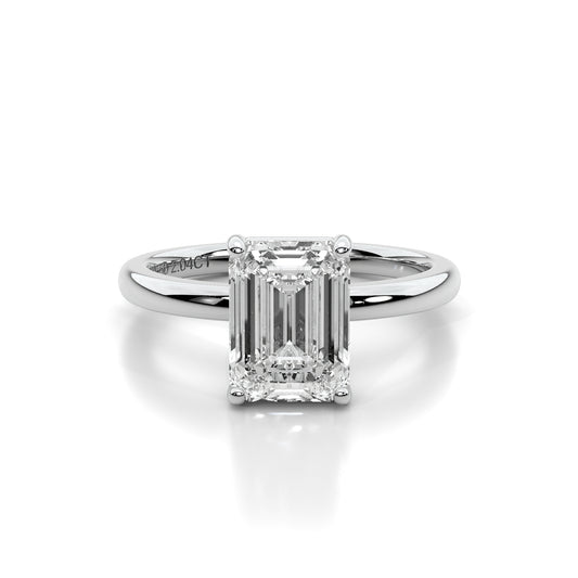 Natural 2.04 Ct. Emerald-Cut Diamond Solitaire Ring, 18K White Gold