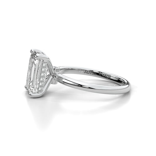 Natural 3.11 Ct. Emerald-Cut Diamond Solitaire Ring, 18K White Gold