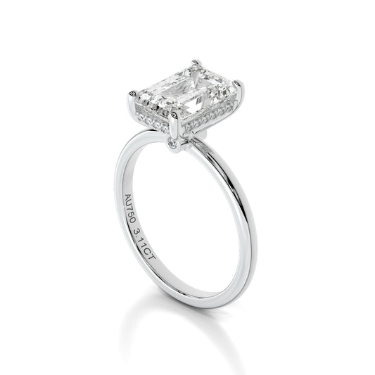 Natural 3.11 Ct. Emerald-Cut Diamond Solitaire Ring, 18K White Gold