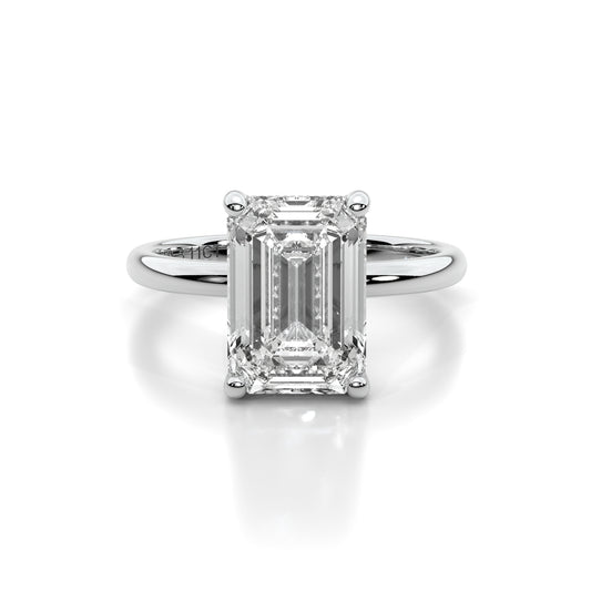 Natural 3.11 Ct. Emerald-Cut Diamond Solitaire Ring, 18K White Gold