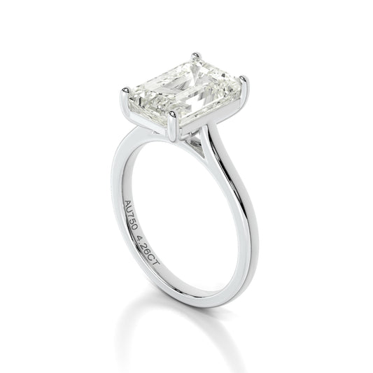 Natural 4.26 Ct. Emerald-Cut Diamond Solitaire Ring, 18K White Gold