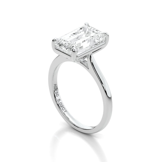 Natural 5.02 Ct. Emerald-Cut Diamond Solitaire Ring, 18K White Gold