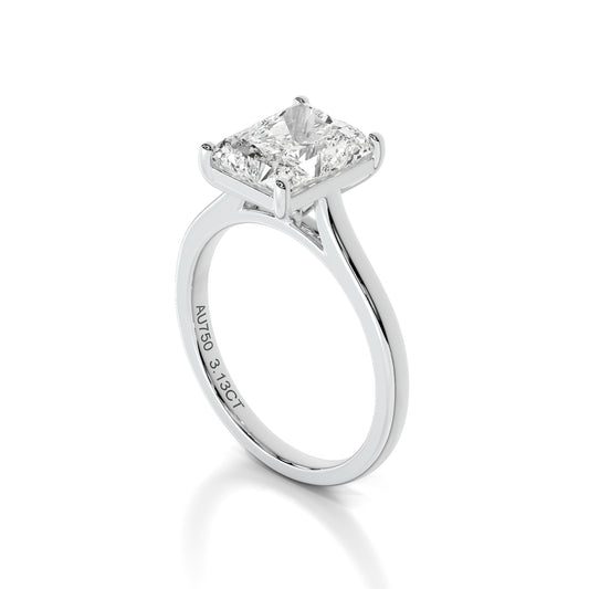 Natural 3.13 Ct. Radiant-Cut Diamond Solitaire Ring, 18K White Gold