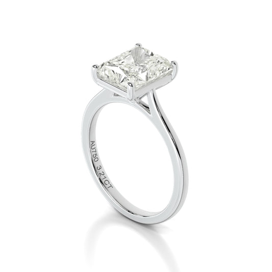 Natural 3.21 Ct. Radiant-Cut Diamond Solitaire Ring, 18K White Gold