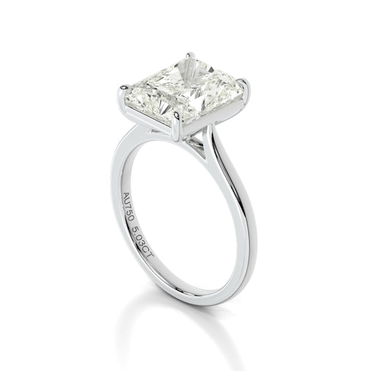Natural 5.03 Ct. Radiant-Cut Diamond Solitaire Ring, 18K White Gold