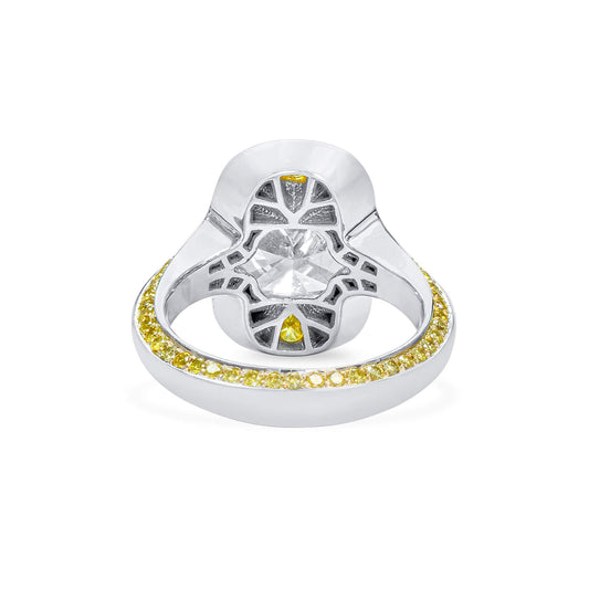 Natural Diamond Ring with Yellow Diamond Halo, 18K White Gold, Radiant Shape, 5.43 Ct. TW