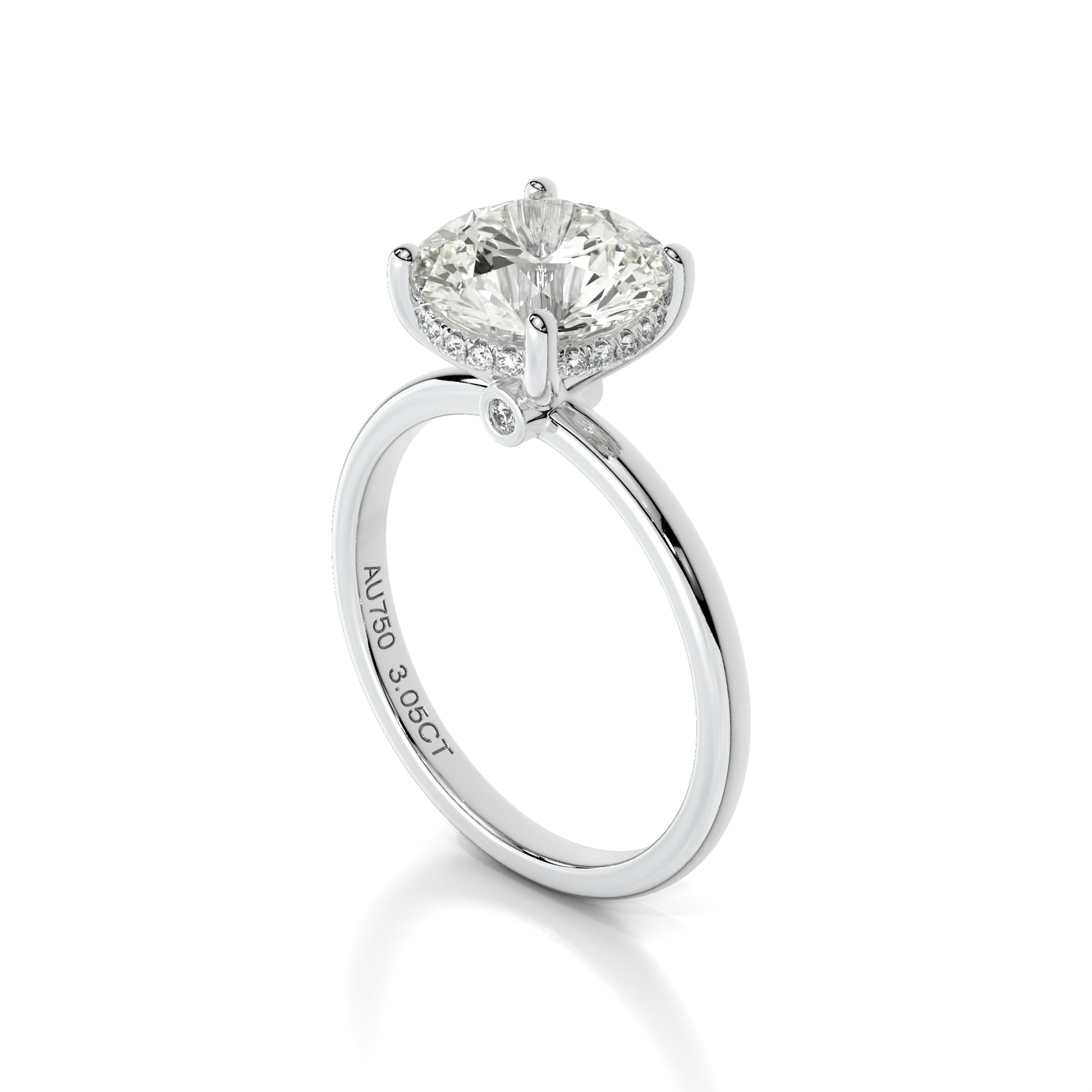 Natural 3.05 Ct. Round-Cut Diamond Solitaire Ring, 18K White Gold