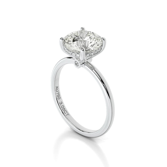 Natural 3.05 Ct. Round-Cut Diamond Solitaire Ring, 18K White Gold