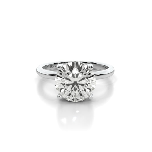 Natural 3.05 Ct. Round-Cut Diamond Solitaire Ring, 18K White Gold