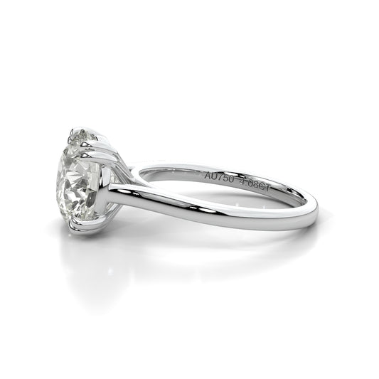 Natural 4.08 Ct. Round-Cut Diamond Solitaire Ring, 18K White Gold