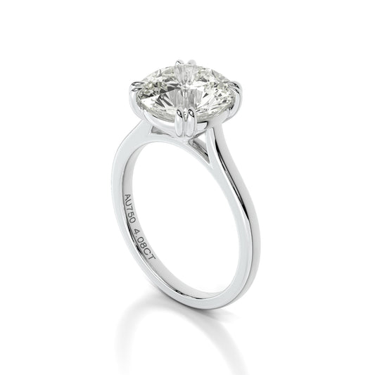 Natural 4.08 Ct. Round-Cut Diamond Solitaire Ring, 18K White Gold